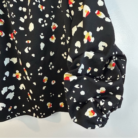Halogen Black Animal Print Off The Shoulder Ruched Balloon Sleeves Size Small - Picture 5 of 9